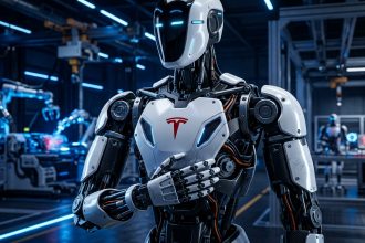 Robot Tesla Optimus di lini produksi massal era humanoid