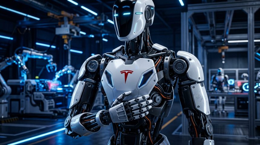 Robot Tesla Optimus di lini produksi massal era humanoid