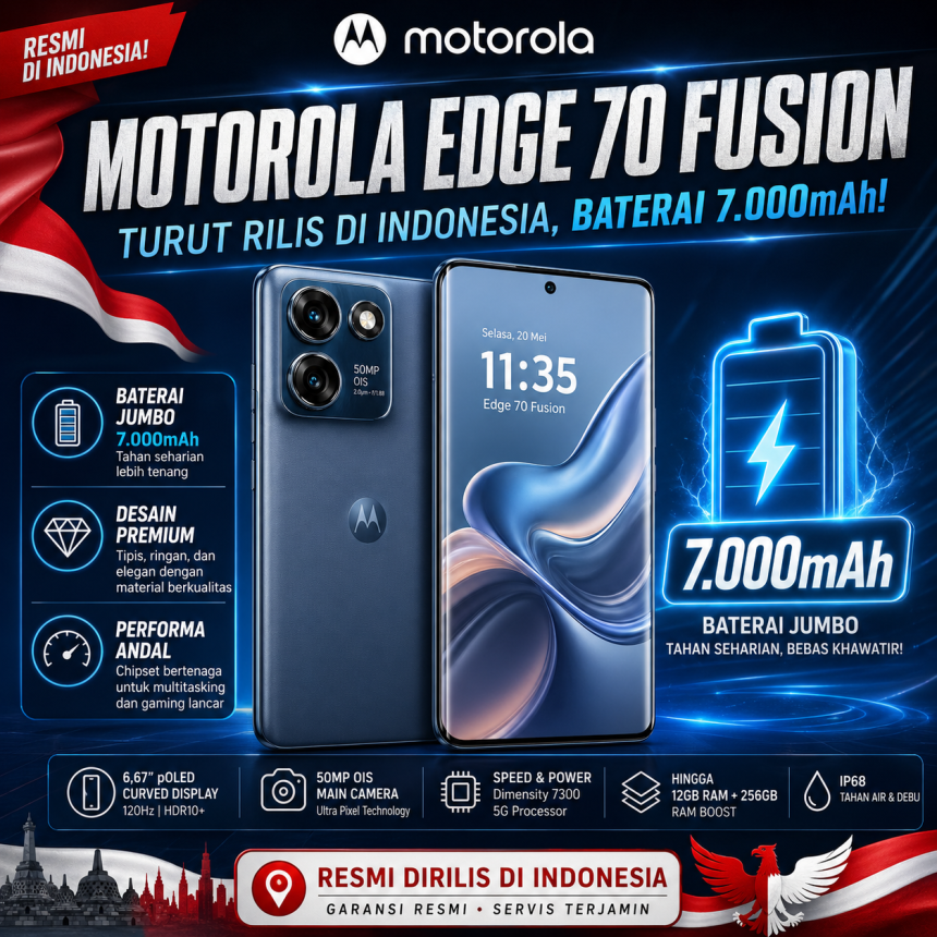 Motorola Edge 70 Fusion Turut Rilis di Indonesia, Baterai 7.000mAh!
