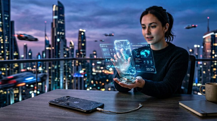 Alt Text: Teknologi kontrol suara berbasis AI sebagai masa depan pengganti smartphone.