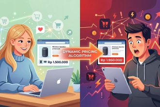 Ilustrasi perbandingan harga berbeda akun toko online pada aplikasi e-commerce