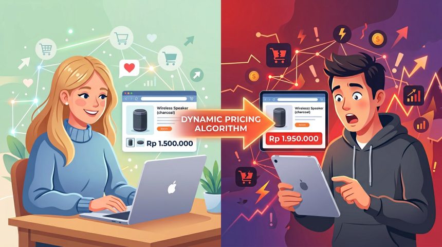 Ilustrasi perbandingan harga berbeda akun toko online pada aplikasi e-commerce