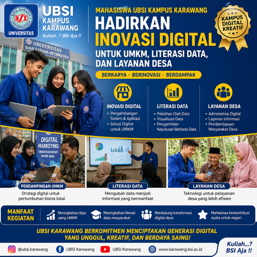 Mahasiswa UBSI Kampus Karawang Hadirkan Inovasi Digital untuk UMKM, Literasi Data, dan Layanan Desa